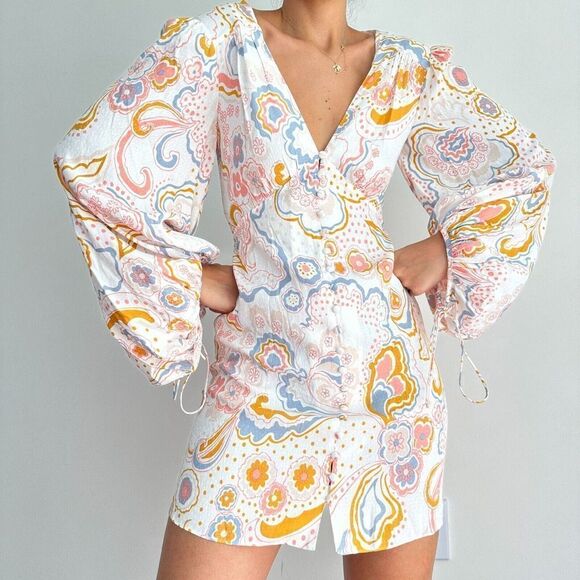 NEW Ted Baker Mini Dress Womens Small Exaggerated Sleeves Floral Paisley Tunic - Picture 1 of 9